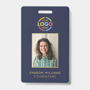 Modern Stylish Navy Blue Simple Employee Photo ID Badge