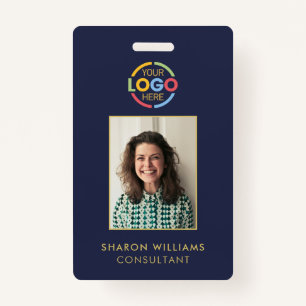 Modern Stylish Navy Blue Simple Employee Photo ID ID Badge