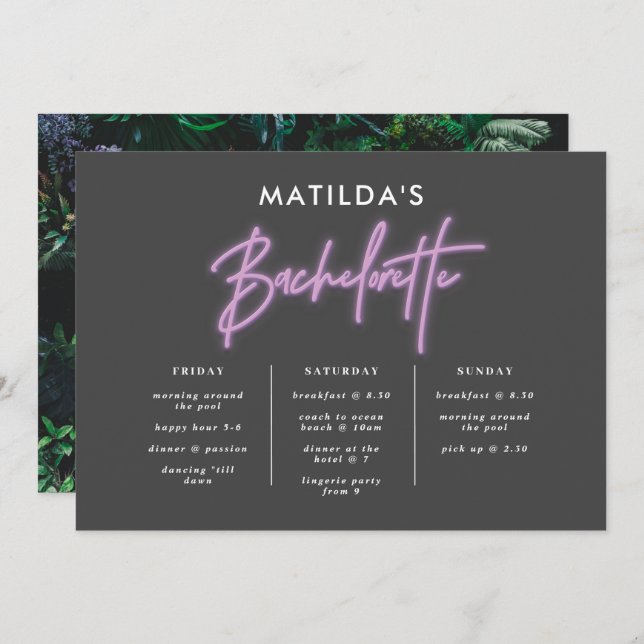 modern stylish neon bachelorette itinerary (Front/Back)