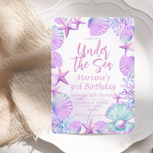 Modern Stylish Ocean 3rd Birthday Girl Party Invitation