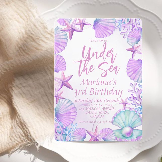 Modern Stylish Ocean  3rd Birthday Girl Party Invitation (Creator Uploaded)