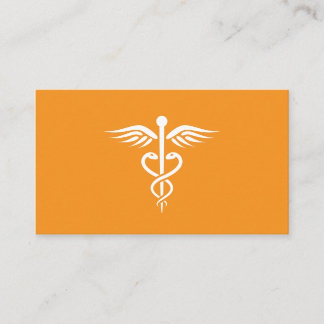 Modern stylish orange medical doctor caduceus business card (Front)