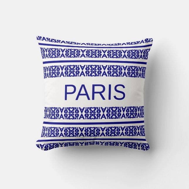 Modern stylish Paris calligraphy in blue & white Cushion (Front)