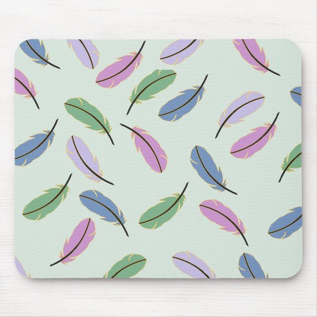 Modern Stylish Pastel Blue Feathers Pattern Mouse Pad (Front)