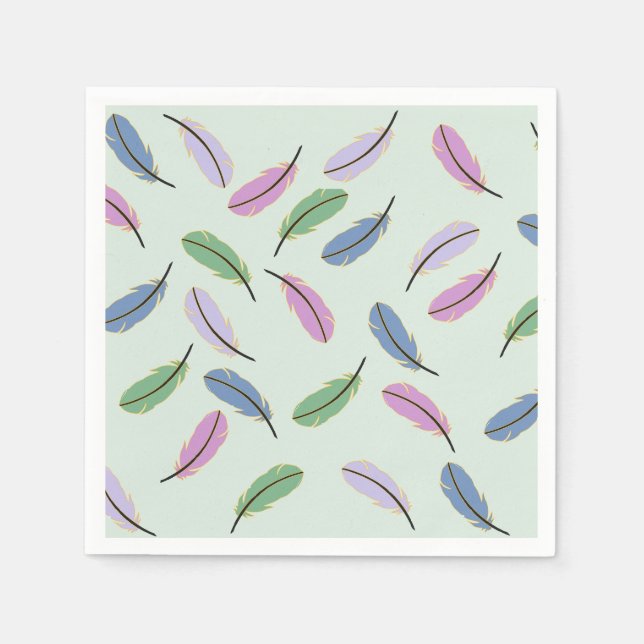 Modern Stylish Pastel Blue Feathers Pattern Napkin (Front)