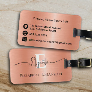 Modern Stylish Peach Brushed Metal Monogrammed Luggage Tag