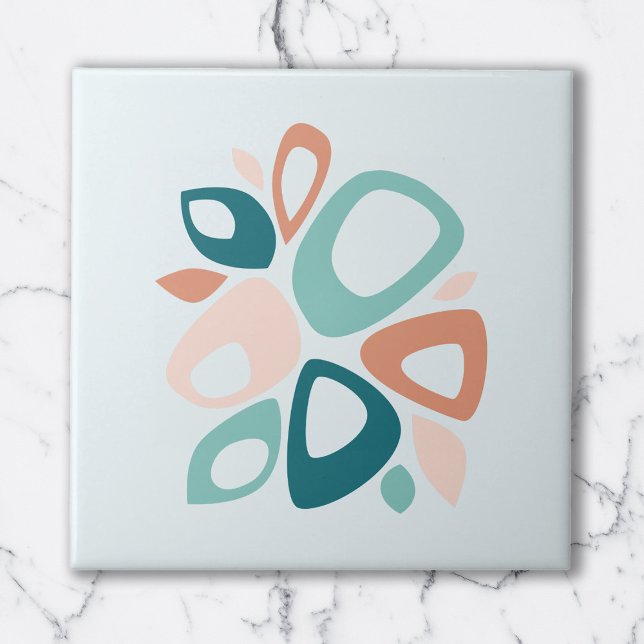 Modern Stylish Peach Teal Salmon Abstract Pattern Ceramic Tile (Creator Uploaded)