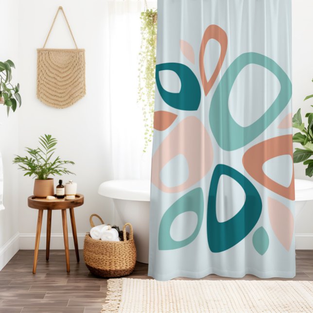 Modern Stylish Peach Teal Salmon Abstract Shower Curtain (Creator Uploaded)