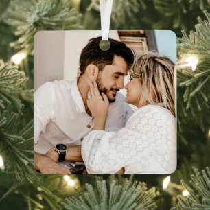 Modern Stylish Personalised Custom Couple Photo  Metal Tree Decoration