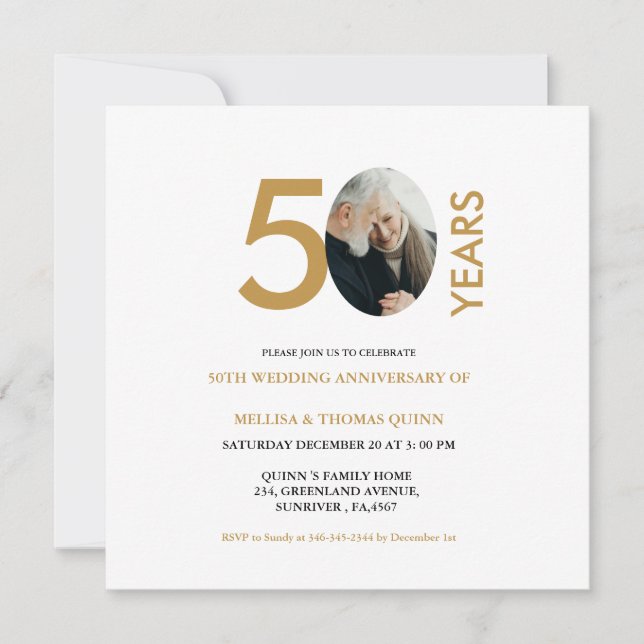 Modern stylish photo 50TH Wedding anniversary  Invitation (Front)