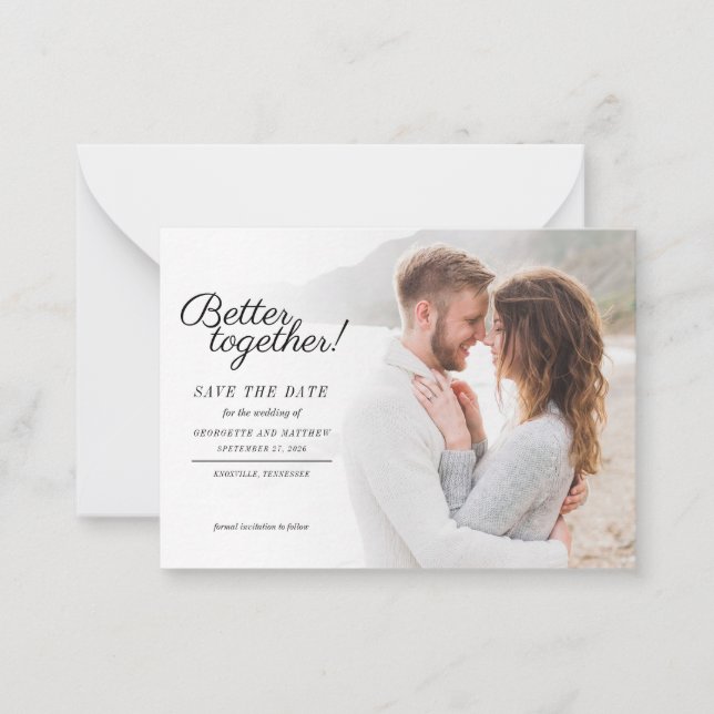 Modern Stylish Photo Script Wedding Save The Date Card (Front)