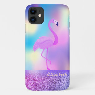 Modern Stylish Pink Flamingo Holographic iPhone 11 Case