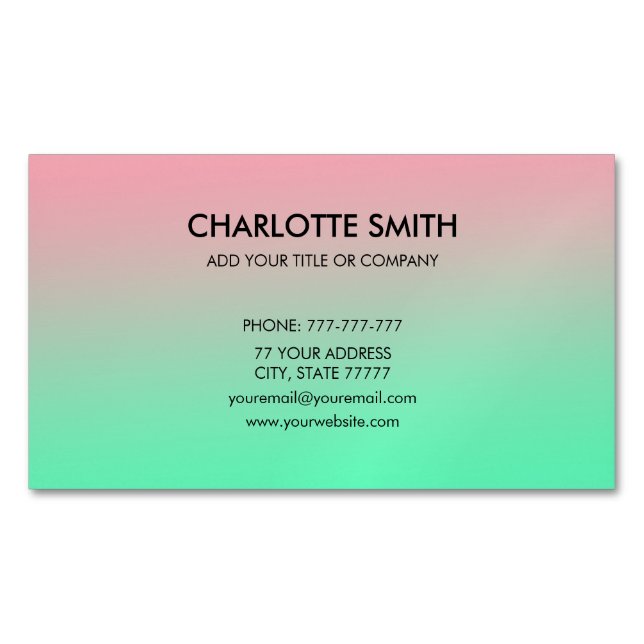 Modern Stylish Pink & Green Gradient Customisable Magnetic Business Card (Front)