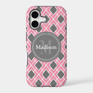 Modern Stylish Pink Grey Diamond Pattern