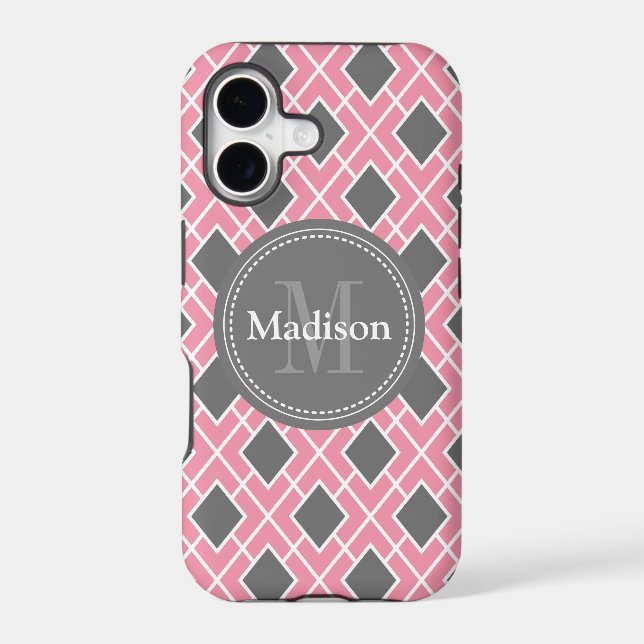 Modern Stylish Pink Grey Diamond Pattern (Back)