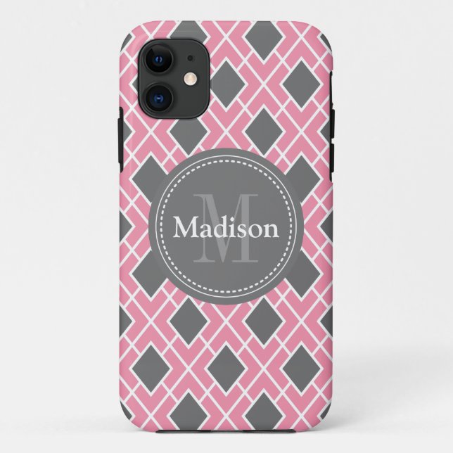 Modern Stylish Pink Grey Diamond Pattern Case-Mate iPhone Case (Back)