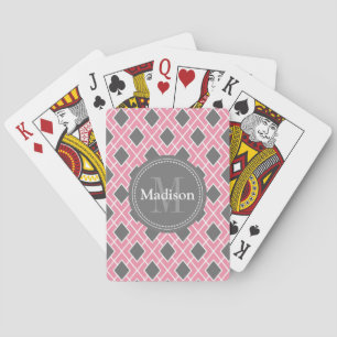 Modern Stylish Pink Grey Diamond Pattern Playing Cards