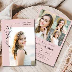 Modern Stylish Pink Photo Graduation Party Invitation