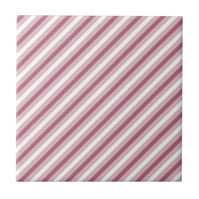 Modern Stylish Pink Purple Angled Stripe Design Ceramic Tile (Front)