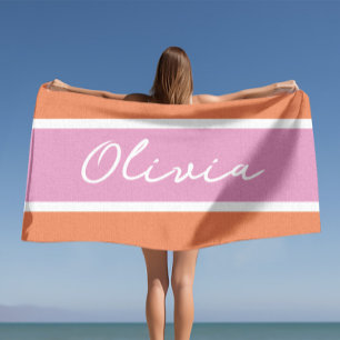 Modern Stylish Pink Stripe Beach Towel