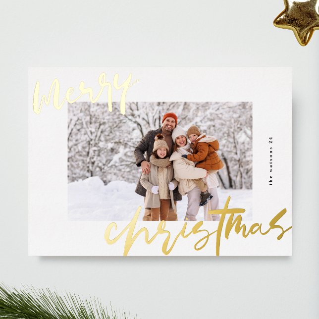 modern stylish premium photo merry christmas gold foil holiday card (Creator Uploaded)