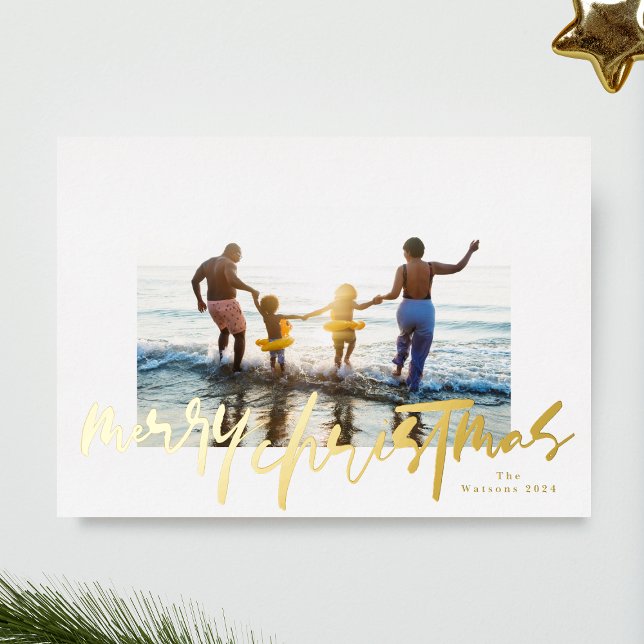 modern stylish premium photo merry christmas gold foil holiday card (Creator Uploaded)