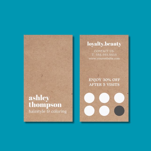 Modern Stylish Printed Kraft Bold Hair Salon Loyalty Card (Creator Uploaded)