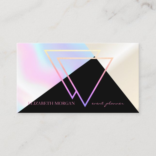Modern Stylish Professional Geometric Holographic Business Card (Front)