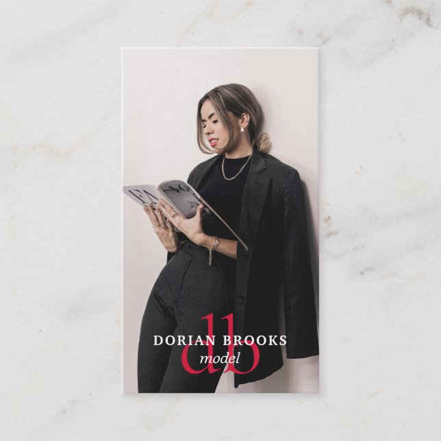 Modern Stylish Professional Model Photo Monogram Business Card (Front)