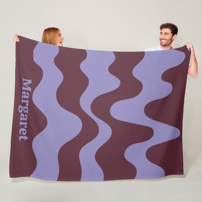 Modern stylish purple &brown custom name  fleece blanket (In Situ)