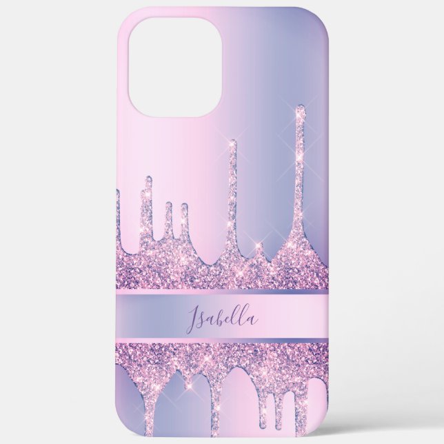 Modern stylish purple glitter drips custom Case-Mate iPhone case (Back)