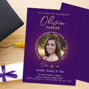 Modern Stylish Purple Gold Graduation Invitation 