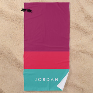 Modern Stylish Purple Pink Turquoise Colour Block Beach Towel