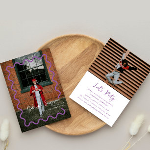 Modern Stylish Purple Two Photo Graduation Party Invitation