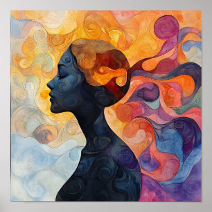 Modern Stylish Rainbow Abstract Beautiful Woman Poster
