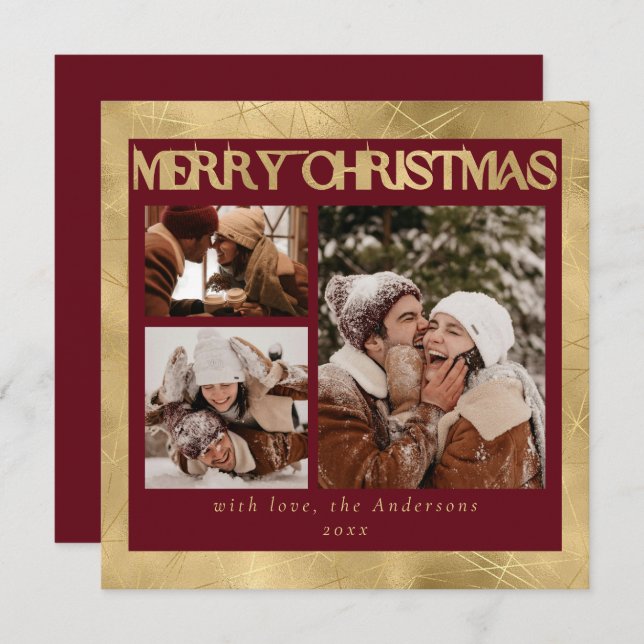 Modern Stylish Red & Faux Gold | Photo Christmas Holiday Card (Front/Back)