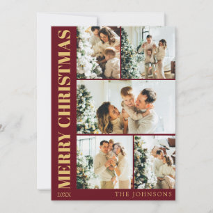 Modern Stylish Red Gold Typography Christmas Holiday Card