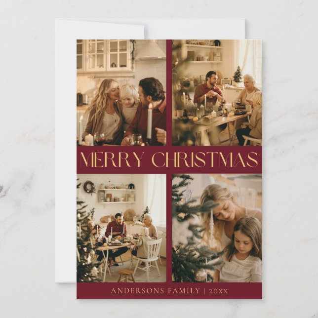 Modern Stylish Red Merry Christmas Holiday Card (Front)