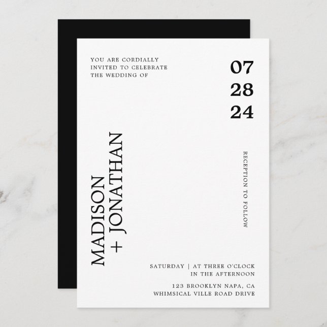Modern Stylish Romantic Photo Wedding Invitation (Front/Back)
