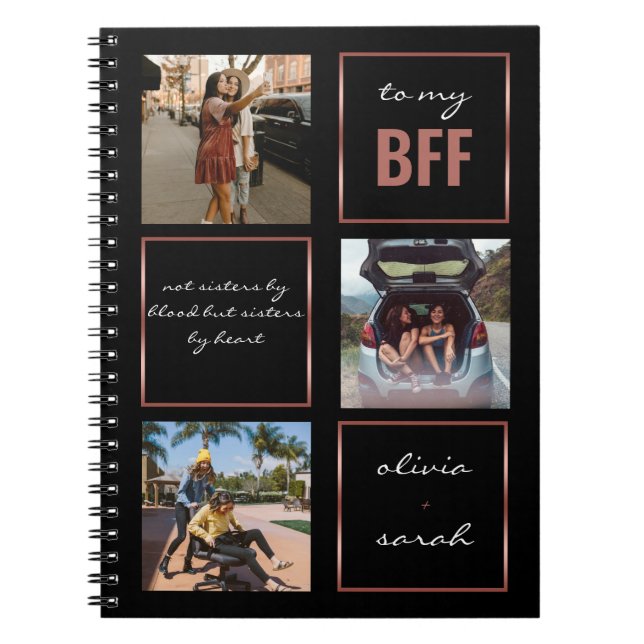 Modern Stylish Rose Gold BFF 3 Photo Notebook (Front)