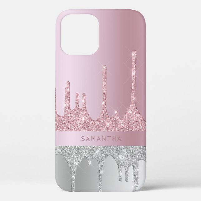 Modern stylish rose gold silver glitter drips Case-Mate iPhone case (Back)