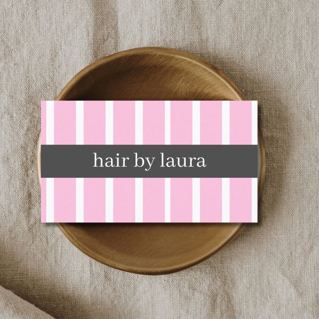 Modern Stylish Rose White Grey Stripes HairStylist Business Card (Creator Uploaded)
