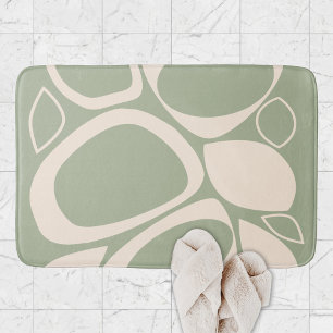 Modern Stylish Sage Green Cream Abstract Pattern Bath Mat
