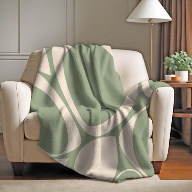 Modern Stylish Sage Green Cream Abstract Pattern Fleece Blanket (Creator Uploaded)