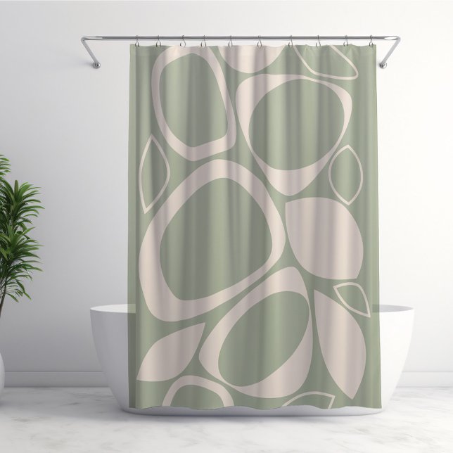 Modern Stylish Sage Green Cream Abstract Pattern Shower Curtain (Creator Uploaded)