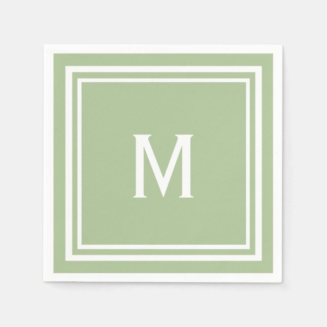 Modern Stylish Sage Green Custom Monogram Napkin (Front)