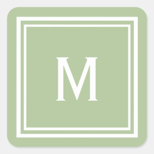 Modern Stylish Sage Green Custom Monogram Square Sticker
