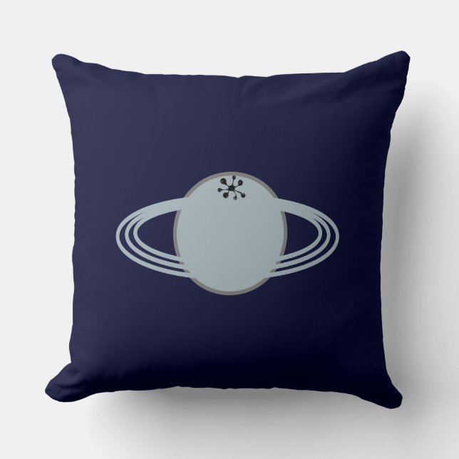 Modern Stylish Saturn on Navy Blue Cushion (Front)