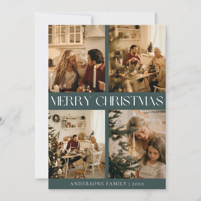 Modern Stylish Scandinavian Green Simple Christmas Holiday Card (Front)