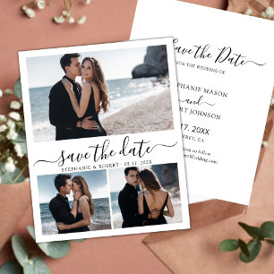 Modern Stylish Script 3 Photo Collage Wedding Save The Date